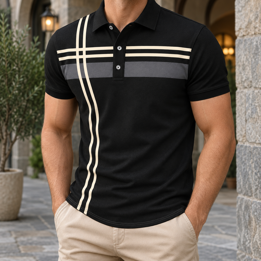 Hudson Striped Polo - Black