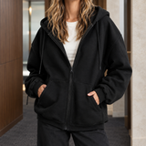 Rosemary Relaxed Zip Hoodie - Black