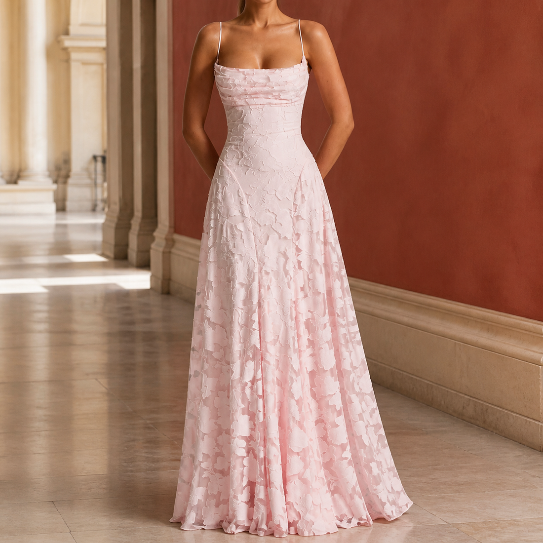 Celeste-Kate Cowl Maxi Dress - Pink