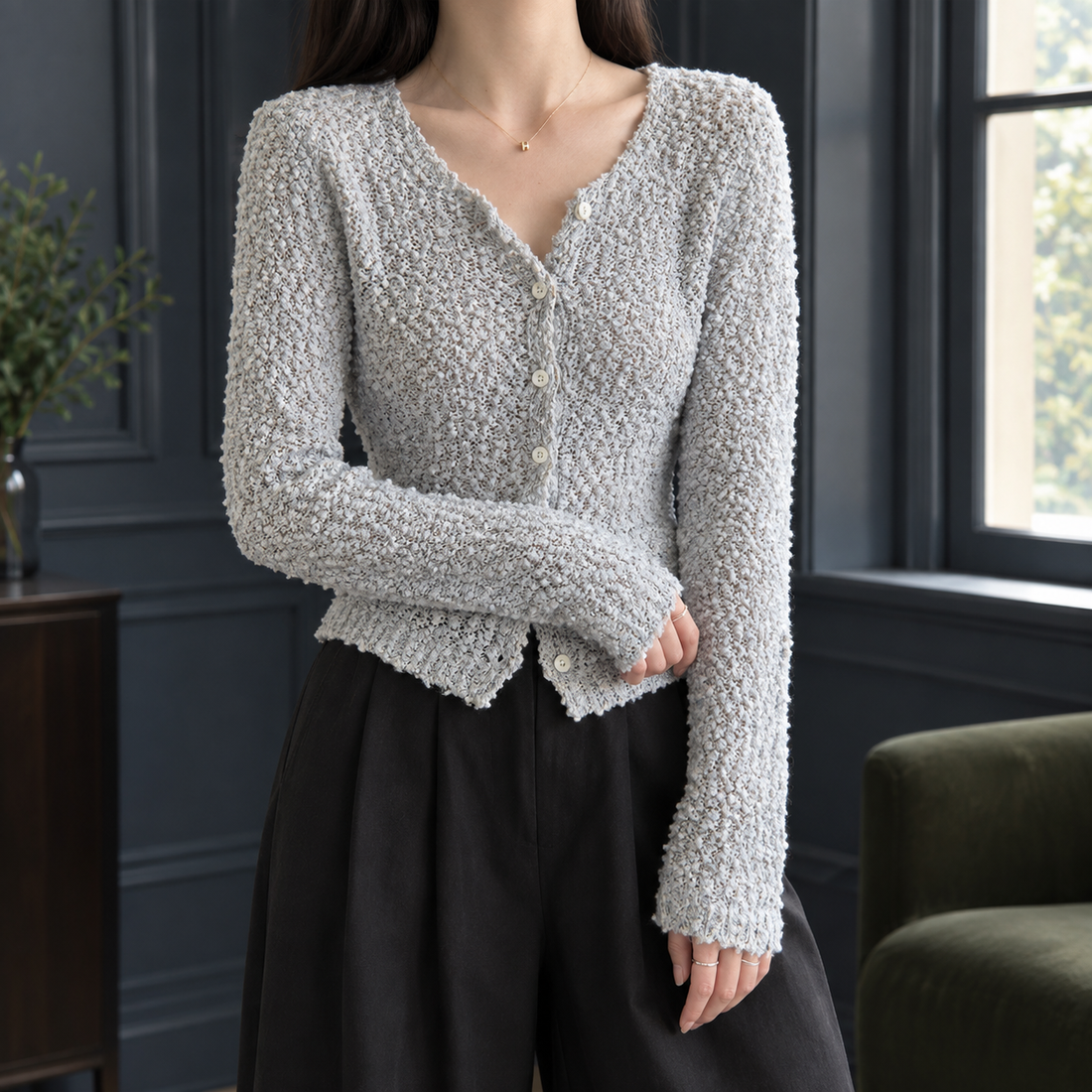 Faith Textured Cardigan - Misty Gray