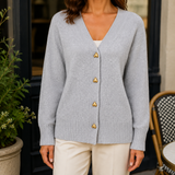 Adriana Heart-Button Sweater - Gray