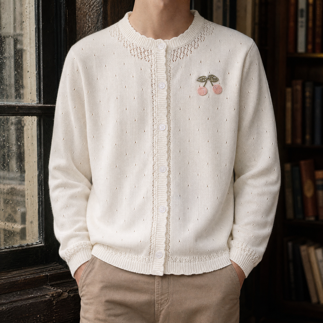 Caleb Pointelle Cardigan - Ivory
