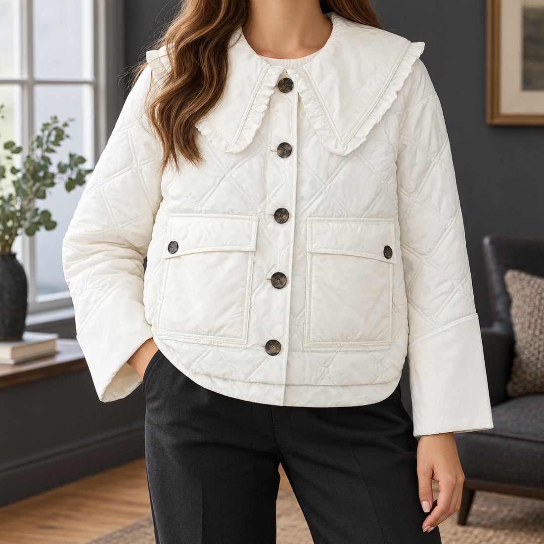 Tamsin-Skye Ruffled Collar Jacket - White