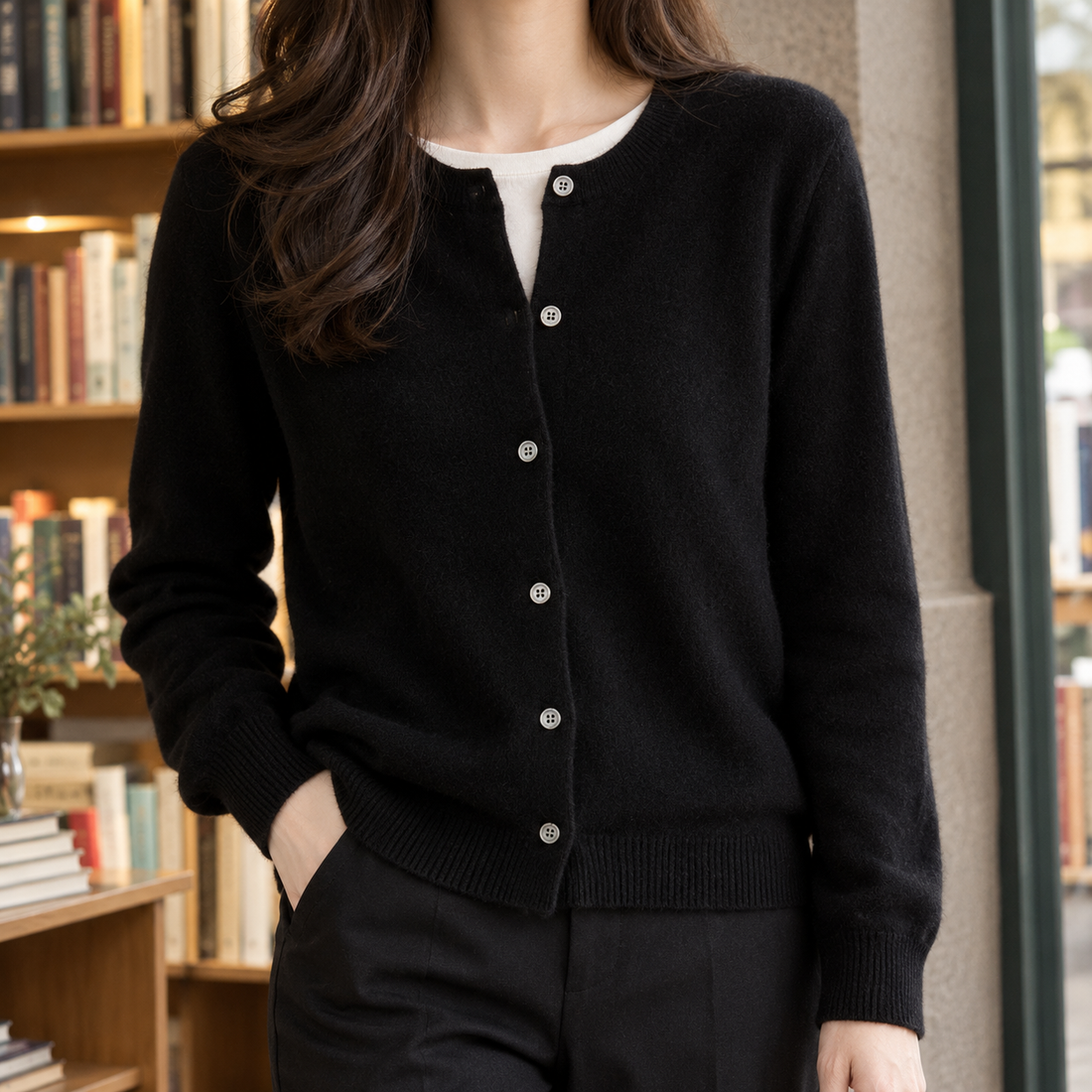 Jocasta-Jane Crewneck Cardigan - Black