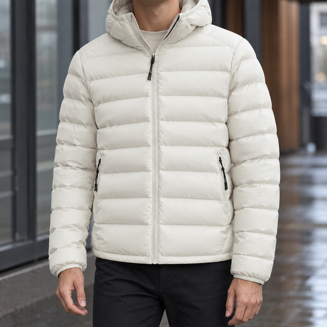 Hudson Hooded Puffer Jacket - Milky White