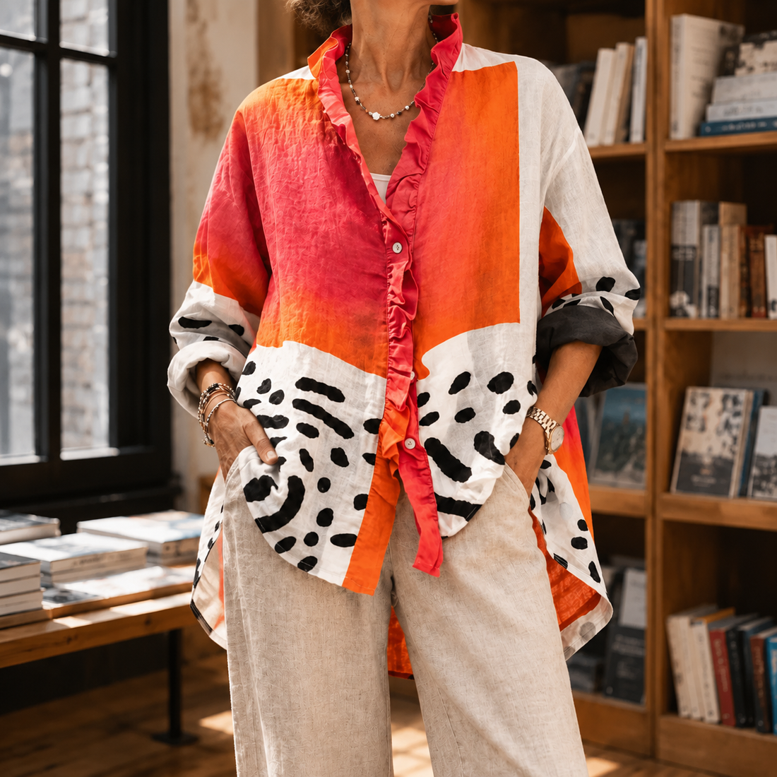 Saskia-Marie Oversized Shirt - Orange Pink Multi