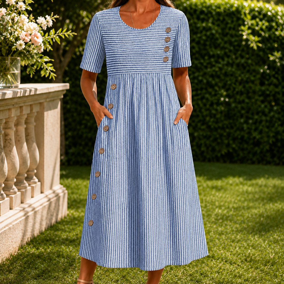 Fenna-Elise Striped Midi Dress - Blue