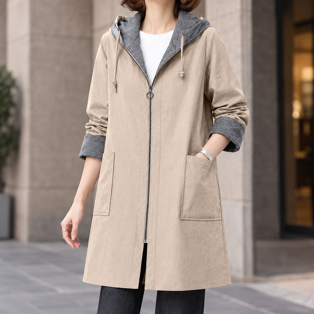 Bella-Elise Hooded Coat - Khaki