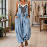 Celeste-Rose Embroidered Jumpsuit - Denim Blue