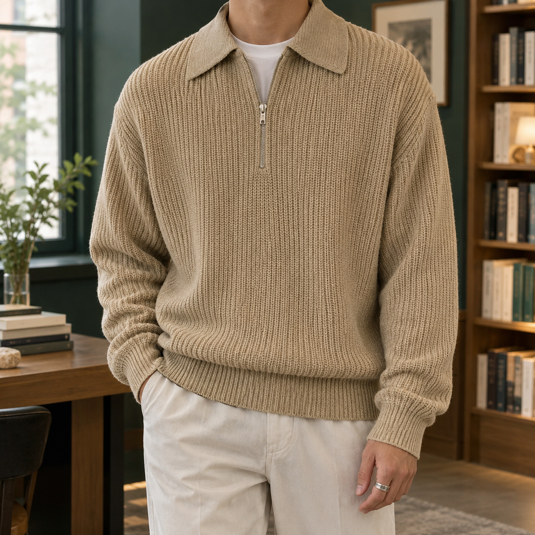 Knox Quarter Zip Sweater - Khaki
