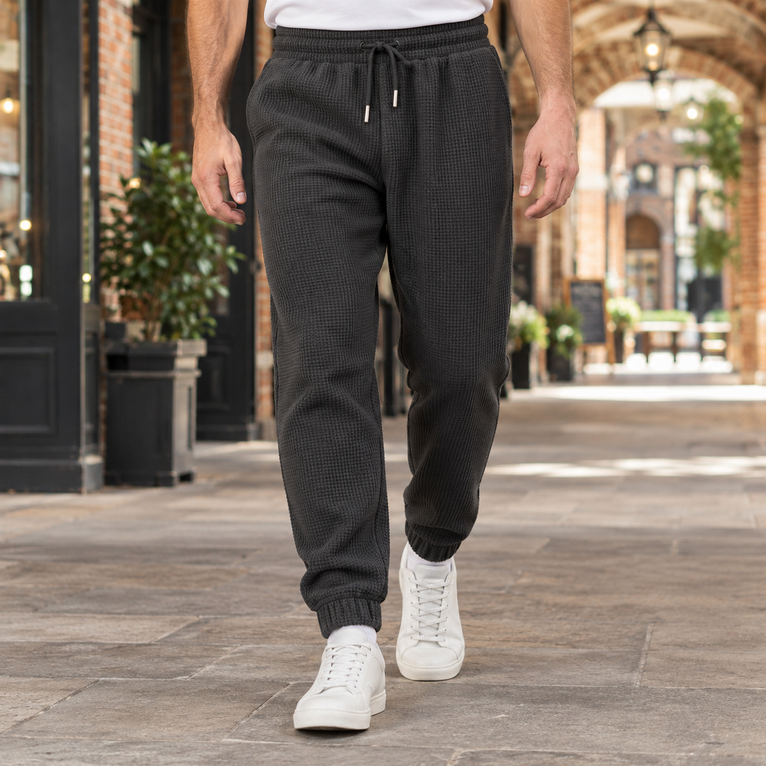 Gareth Waffle Joggers - Dark Gray