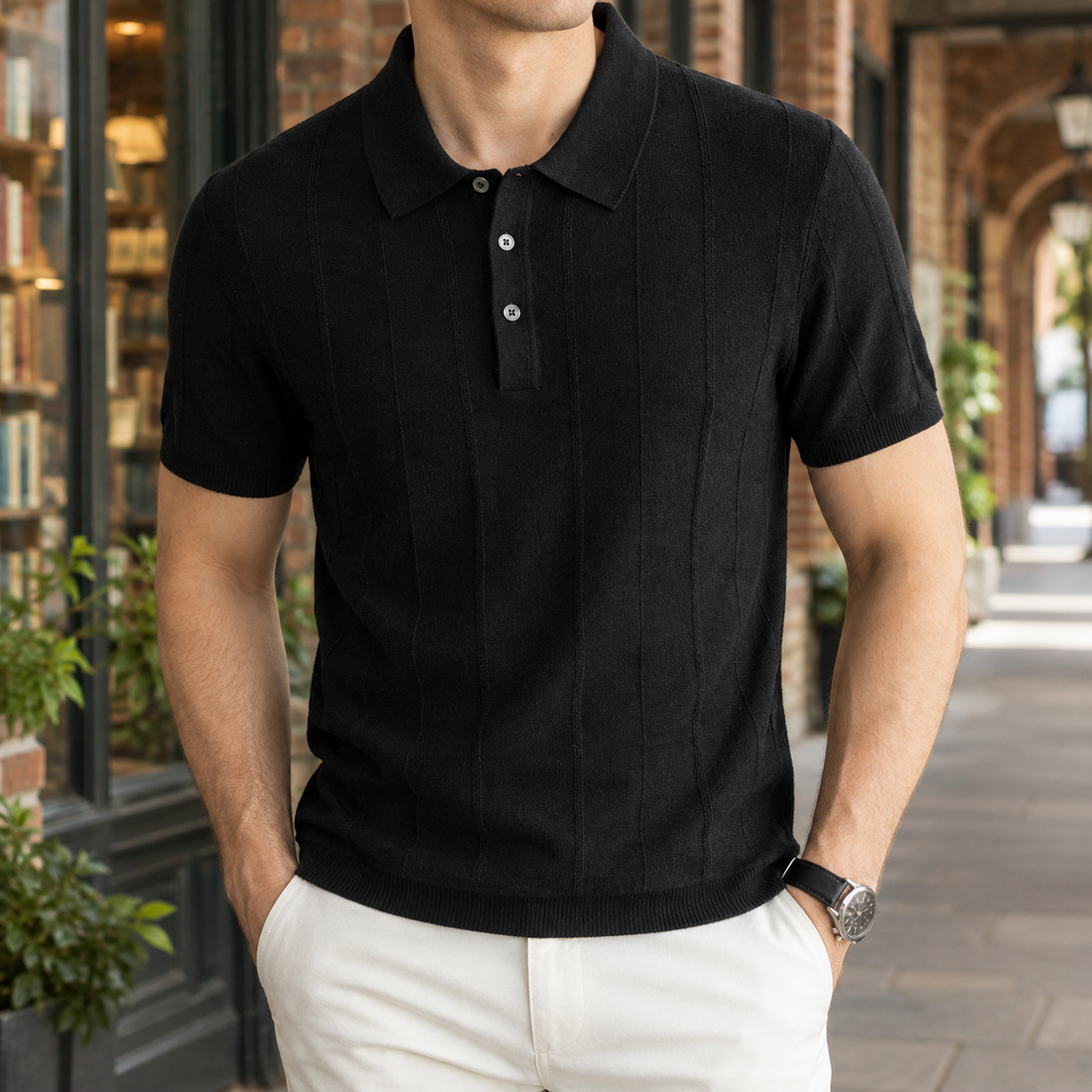 Florian Ribbed Polo - Black