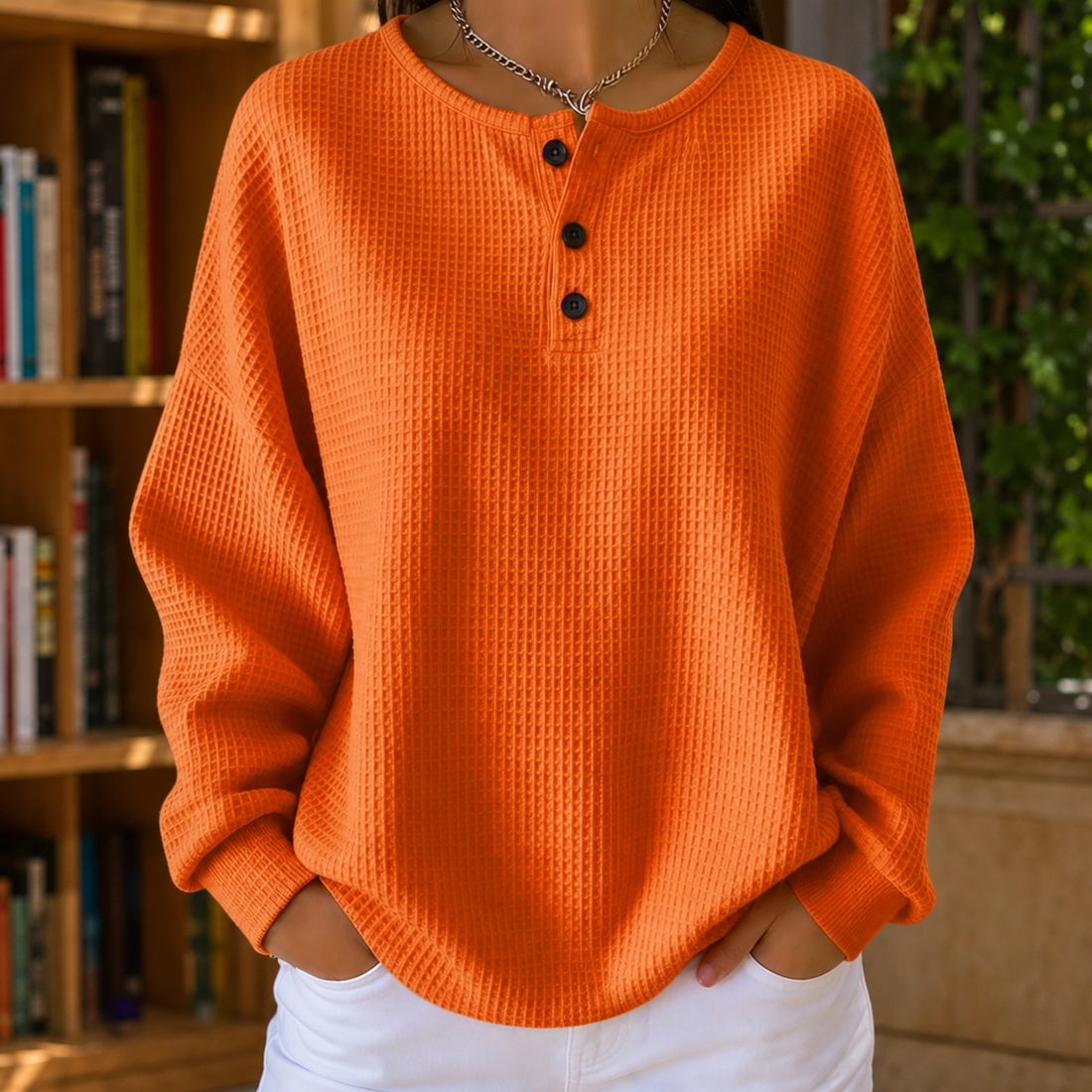 Annabel-Louise Waffle Sweater - Orange