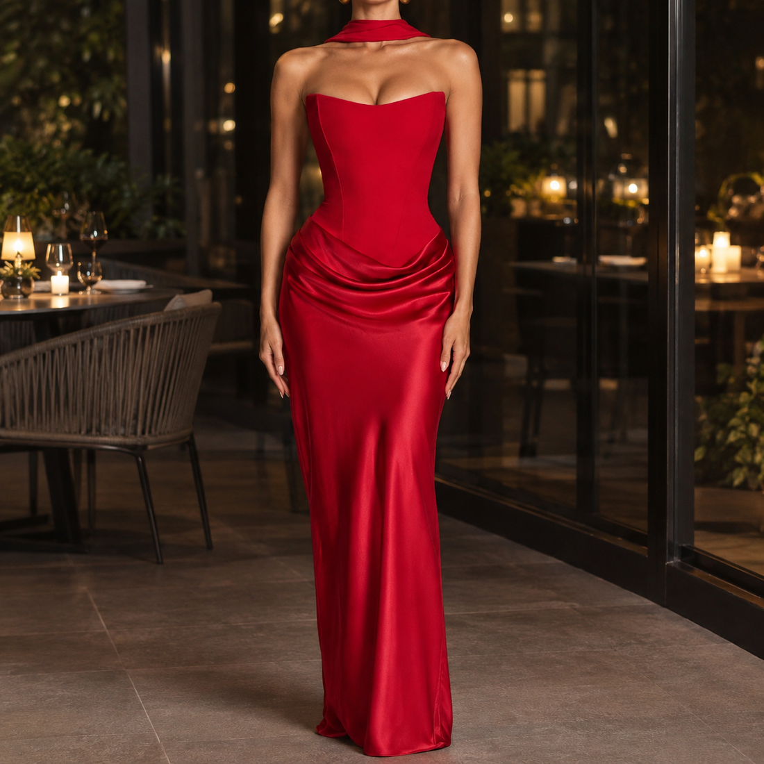 Gwendolen Corset Maxi Dress - Red