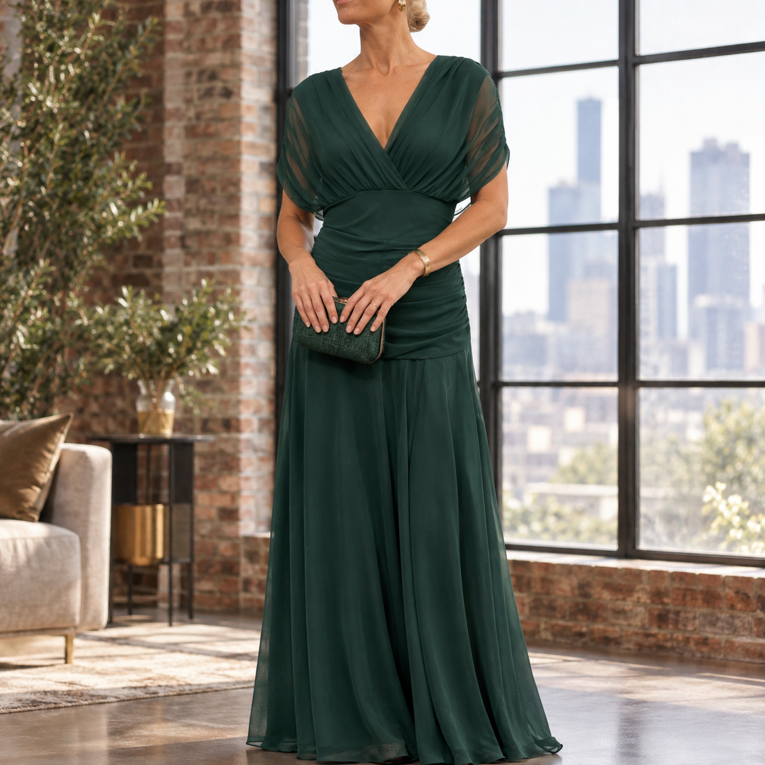 Colette-Louise Draped Maxi Dress - Green