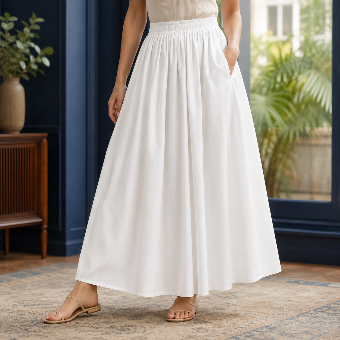 Carlotta Gathered Maxi Skirt - White