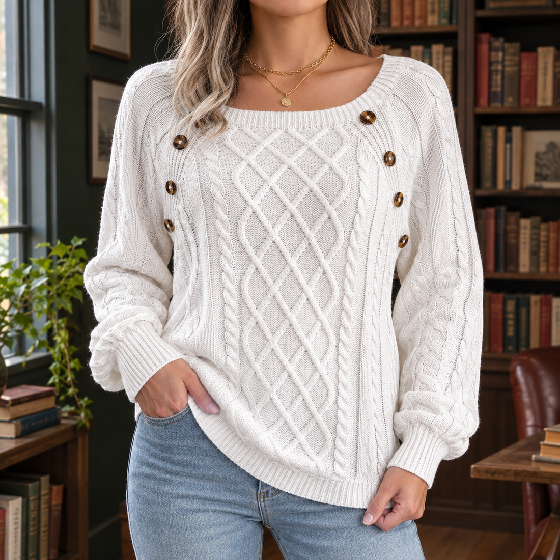 Fenna-Elise Square Neck Sweater - White