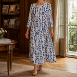 Honora-Pearl Floral Midi Dress - White/blue