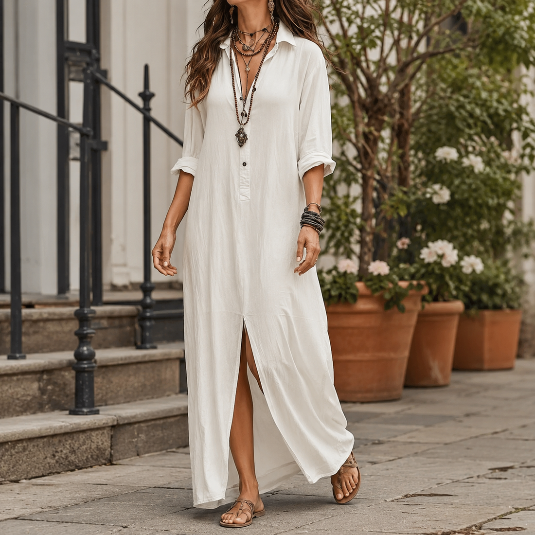 Marcella Maxi Shirt Dress - White