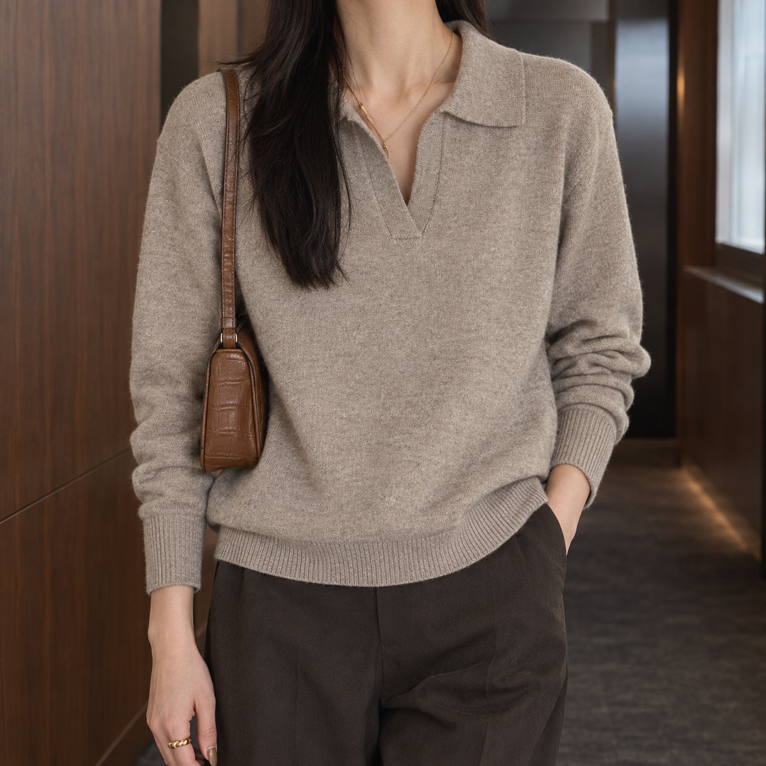 Briony-Hope Polo Sweater - Beige