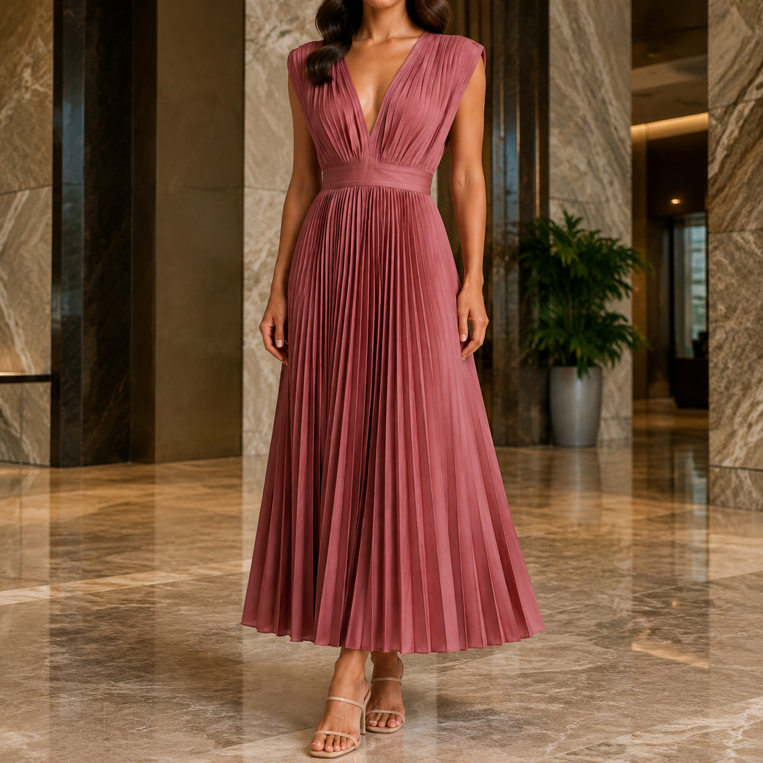 Marisol-Skye Pleated Maxi Dress - Pink