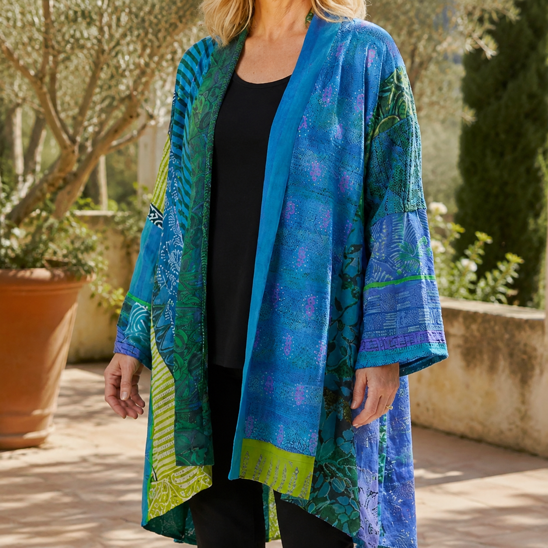 Celine-Sage Patchwork Cardigan - Blue