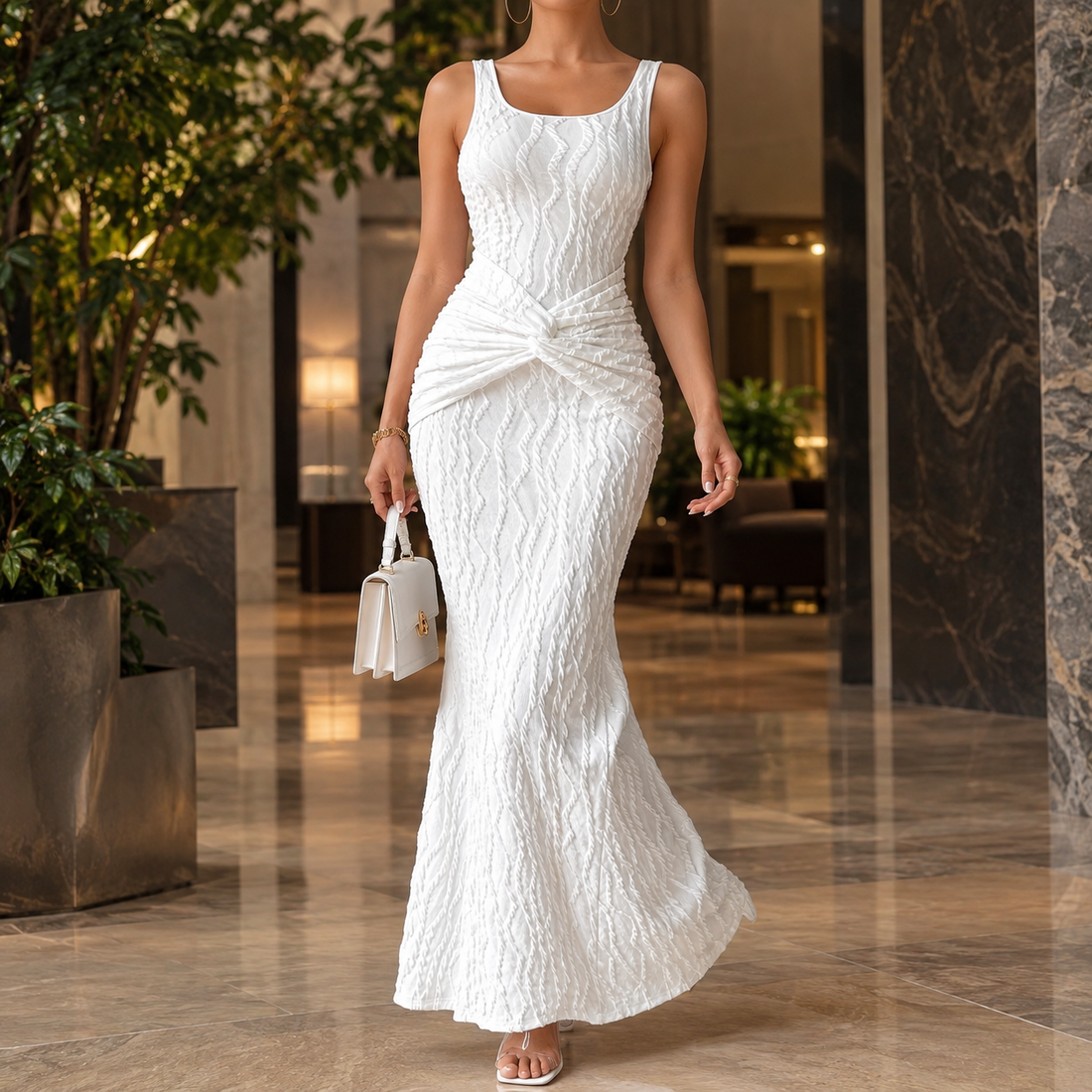 Ariana Twist Knot Dress - White
