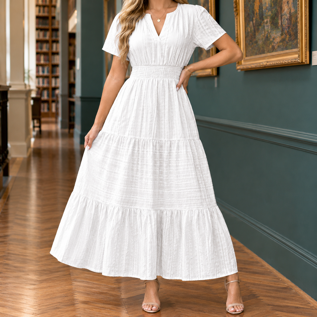 Sabina-Skye Tiered Midi Dress - White