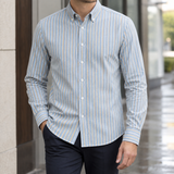 Brett Button Down Shirt - Blue Orange Stripe
