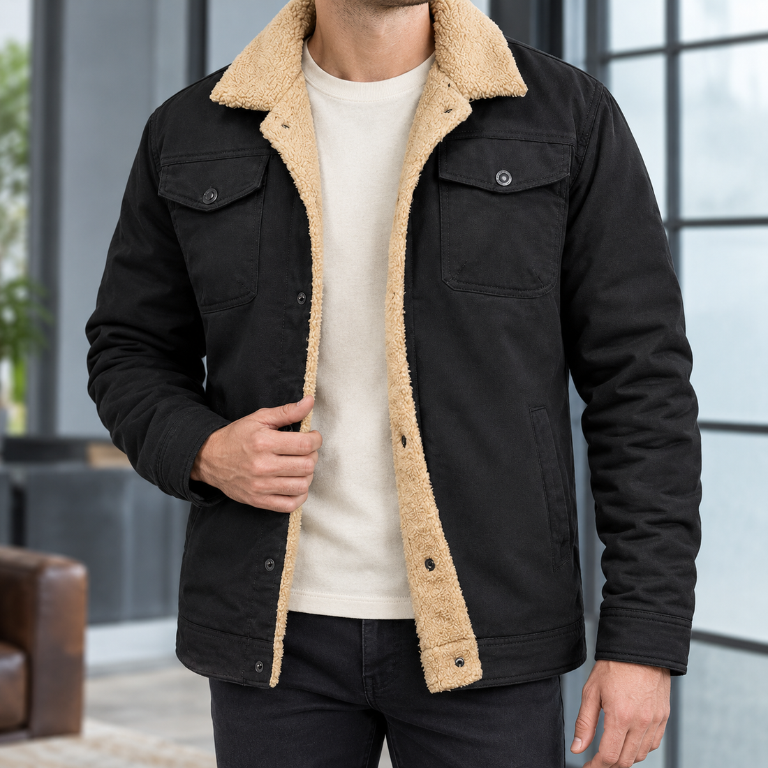 Hadrian Fleece-Lined Jacket - Black