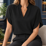 Philippa Split Neck Blouse - Black