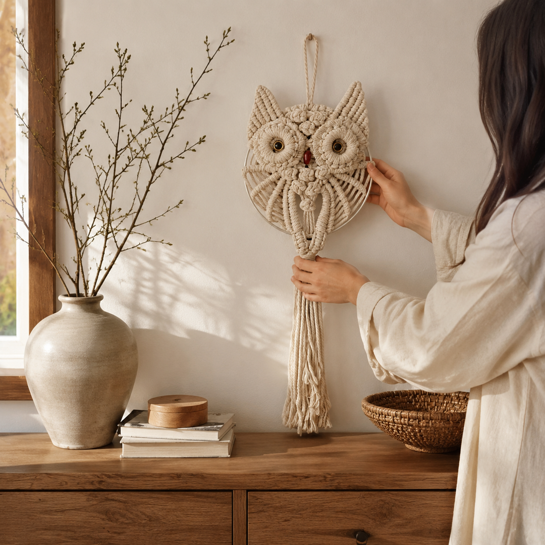 Florian Macramé Owl Hanging - Styled Room Scene