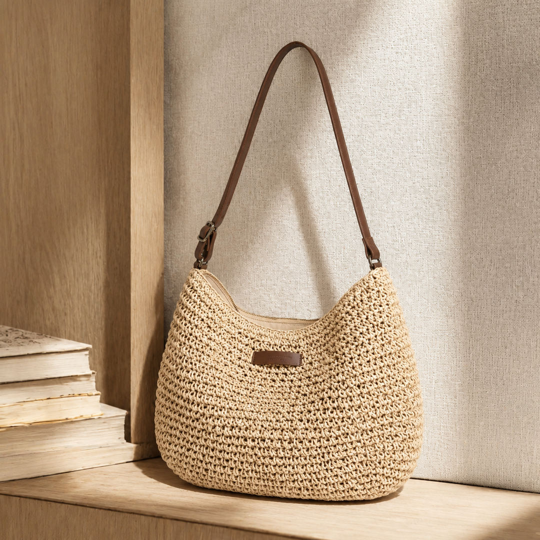 Bari Woven Hobo Bag - Beige