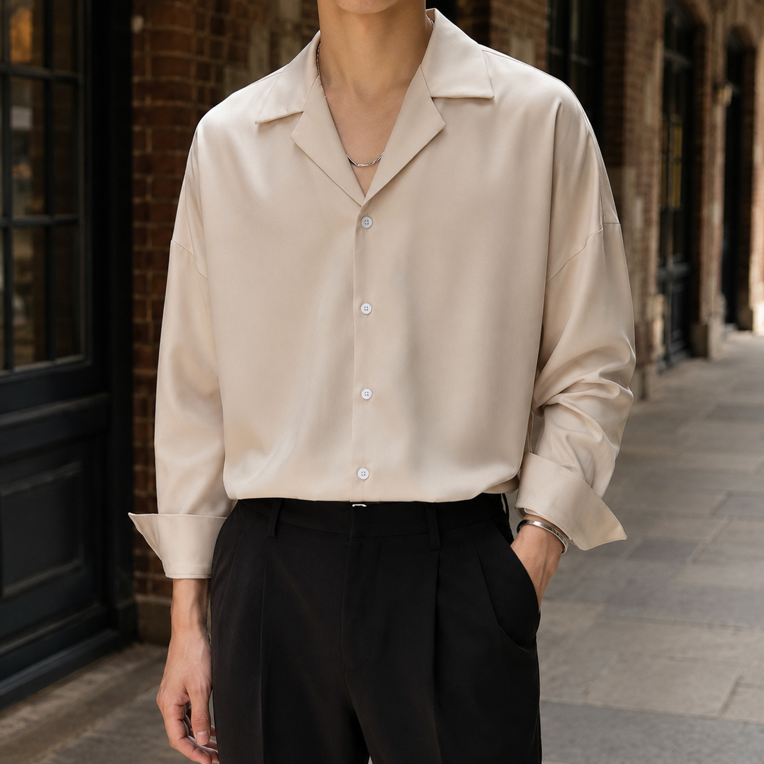 Maurice Cuban Collar Shirt - Apricot