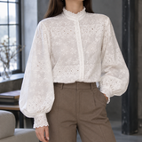 Ambrosine-Rose Embroidered Blouse - White