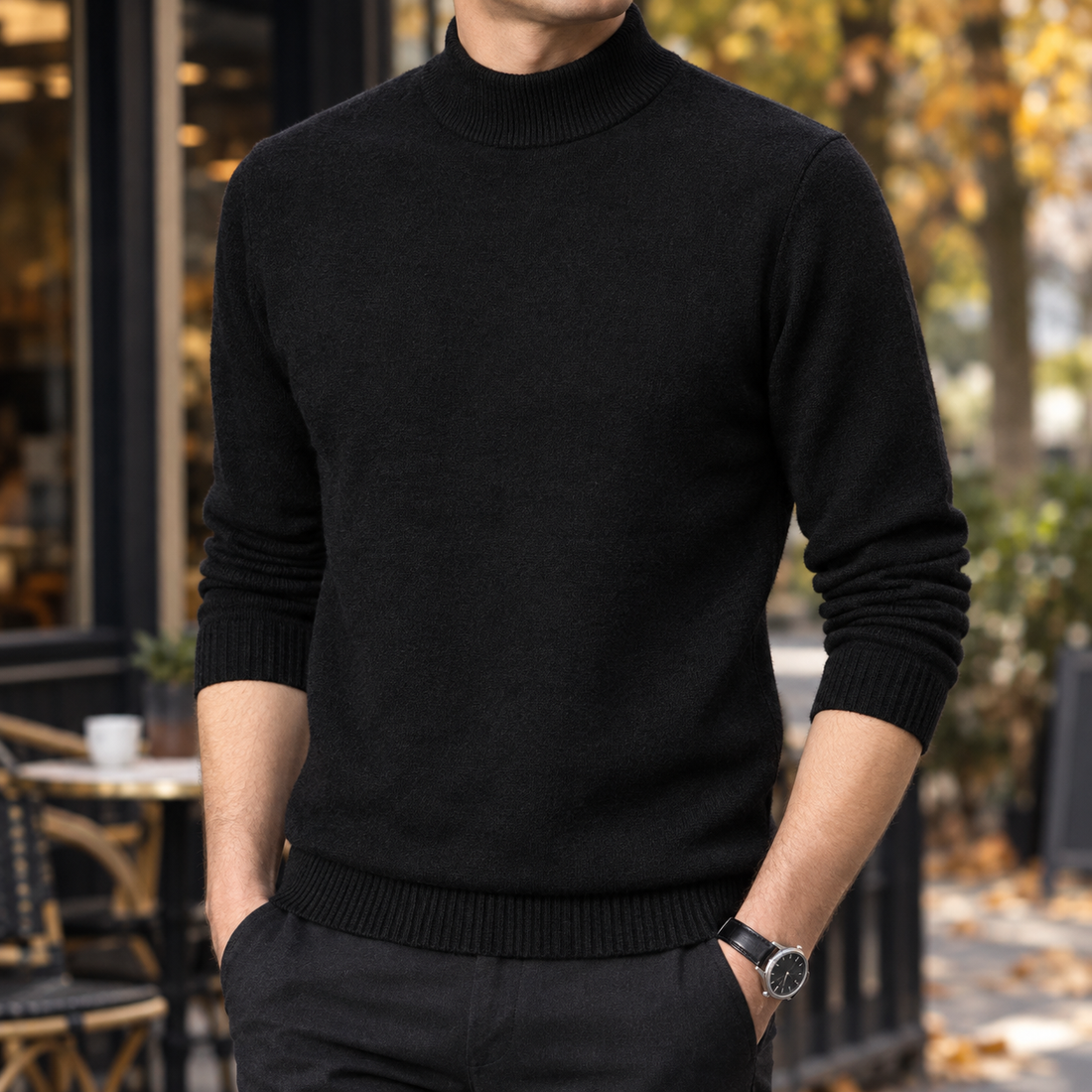 Florian Mock Neck Sweater - Black