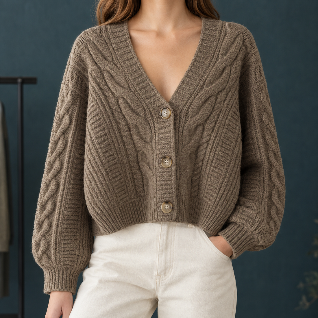 Pippa-Hope Cable Cardigan - Taupe