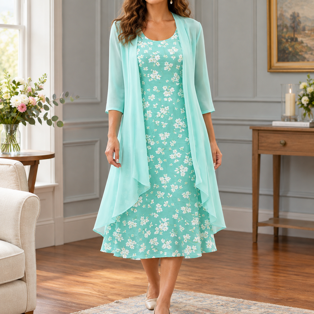 Helena-Rose Floral Dress Set - Light Blue
