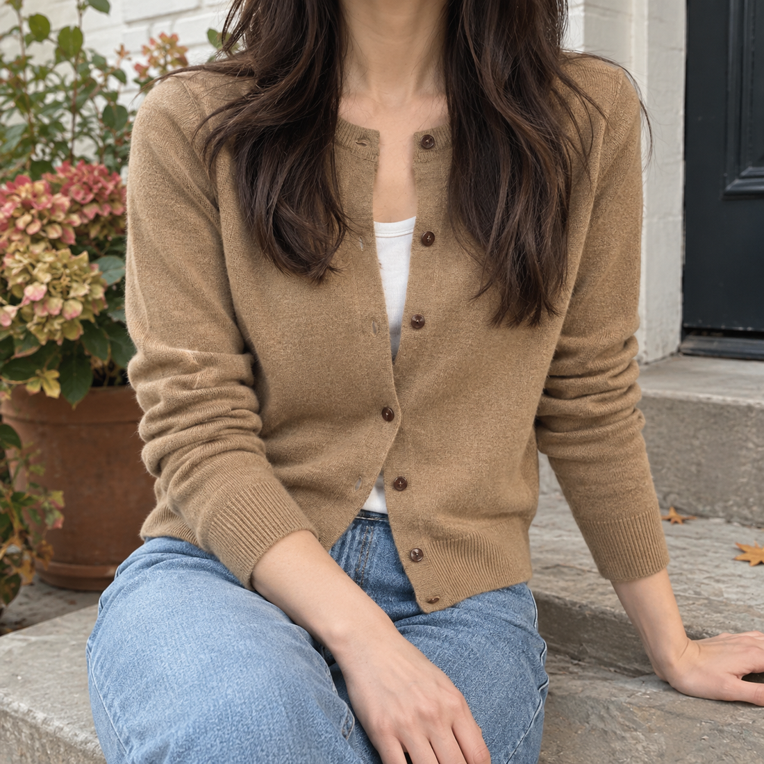 Winona-Grace Round Neck Cardigan - As Pictured