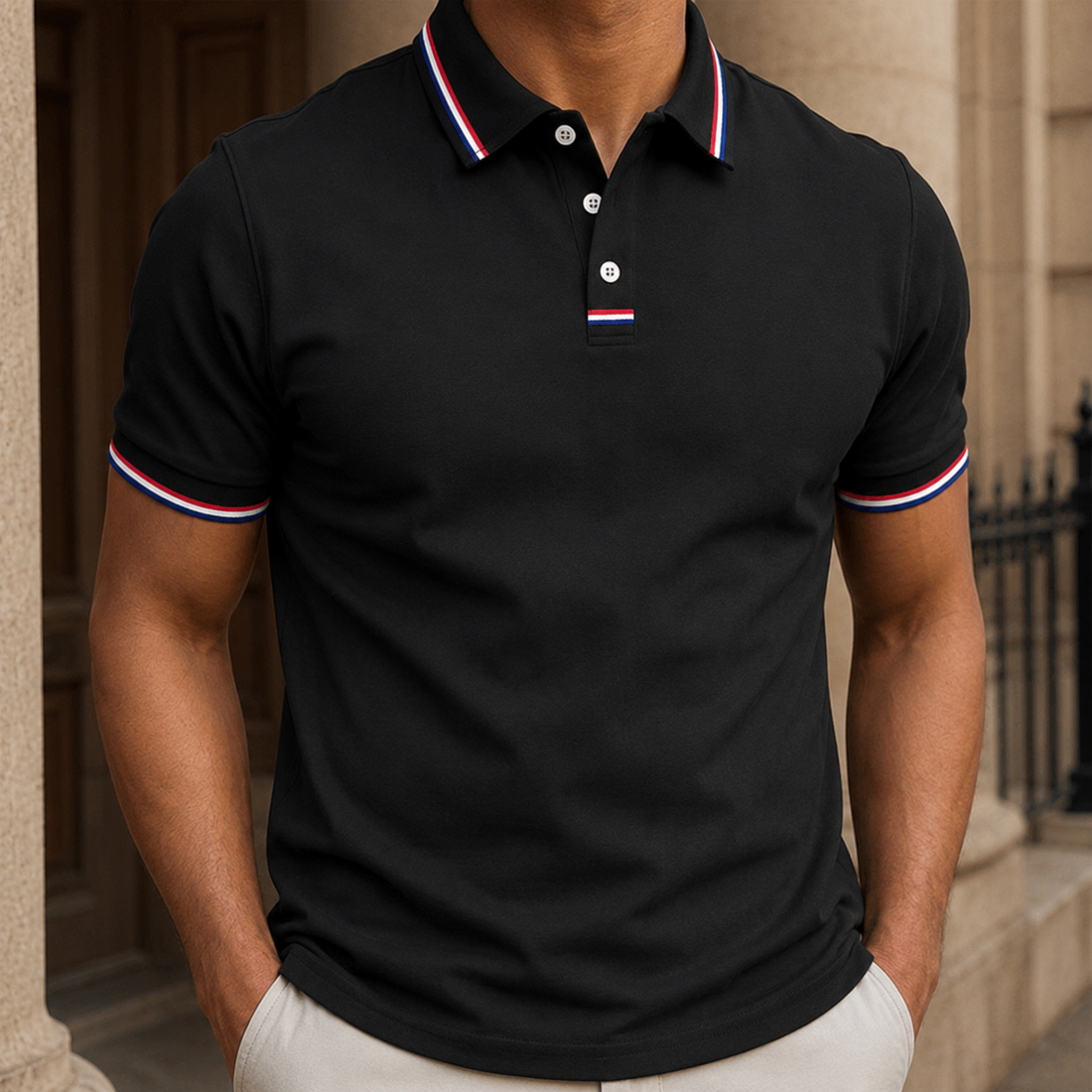 Matthias Striped Polo - Black