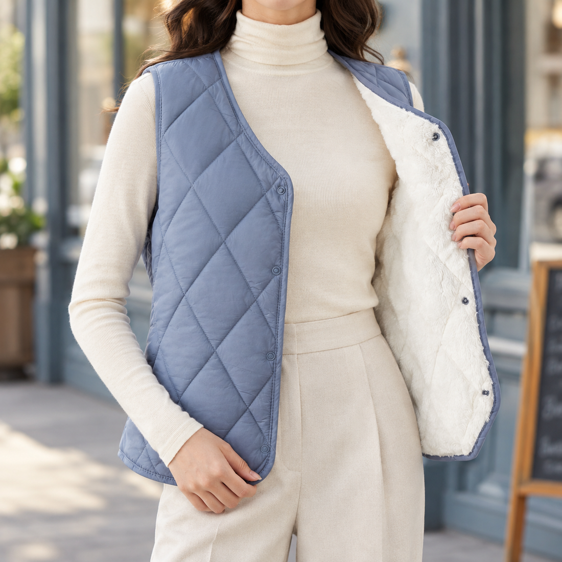 Annabeth Quilted Vest - Plus Velvet Sea Blue