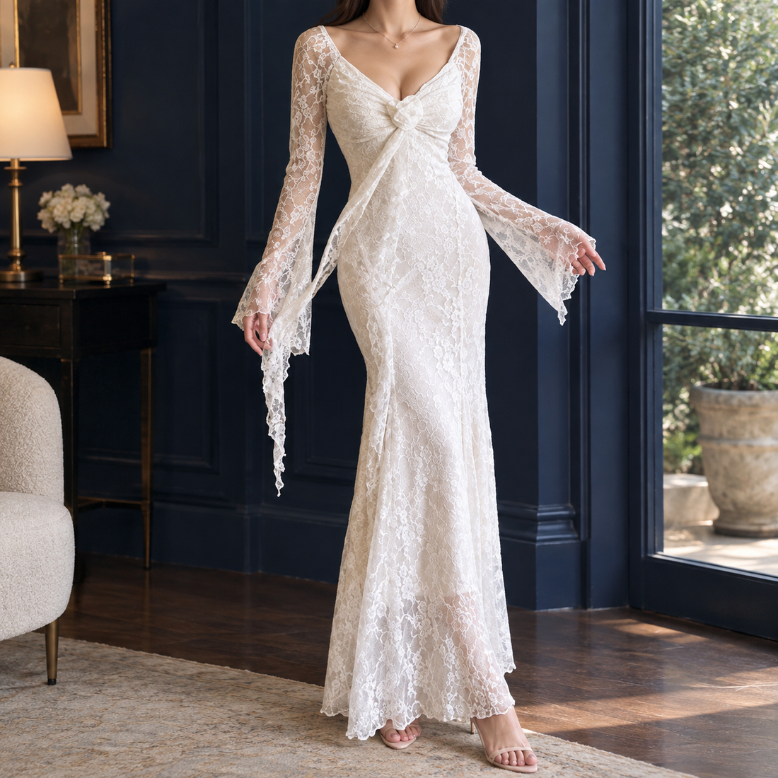 Natalie-Sage Lace Dress - White