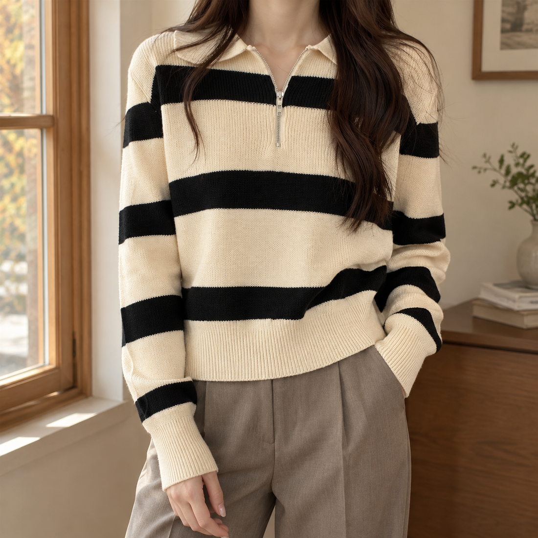 Sofia-Faye Half Zip Sweater - Apricot