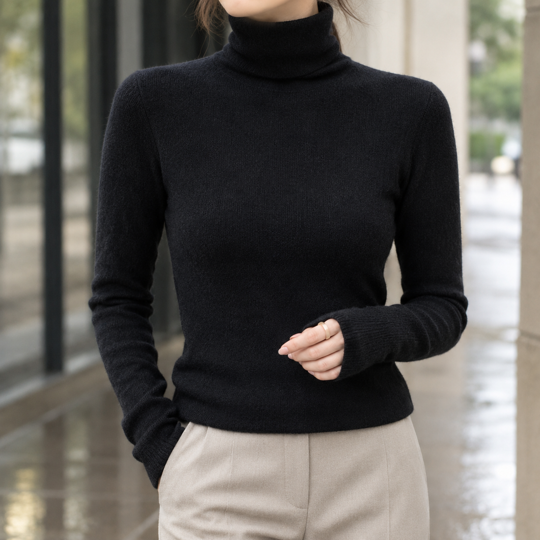 Apolline-Sage Slim Fit Turtleneck - Black