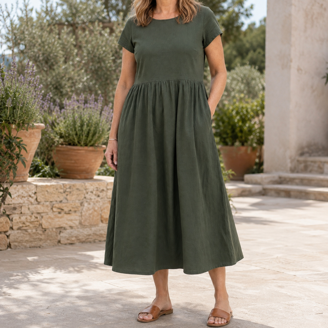 Ilaria Relaxed Midi Dress - Dark Green