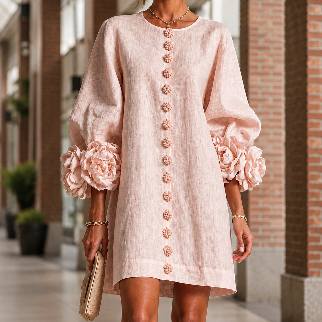 Elise Floral Cuff Dress - Pink
