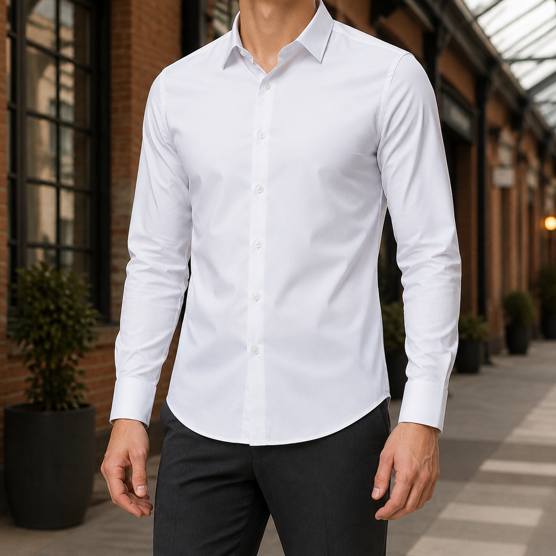Colm Slim Shirt - Long Sleeve Solid Color Shirt White