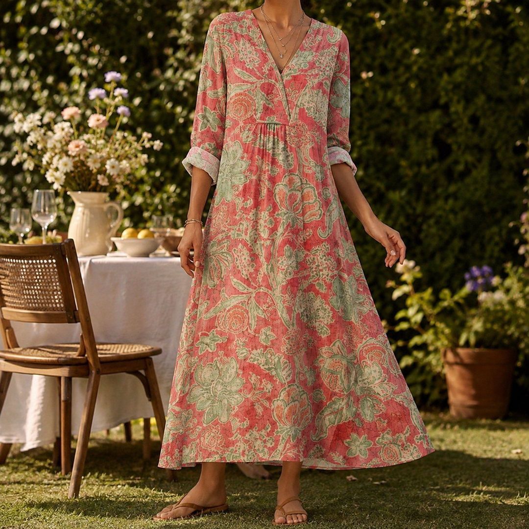Agnes-Marie Empire Maxi Dress - Coral Sage Floral