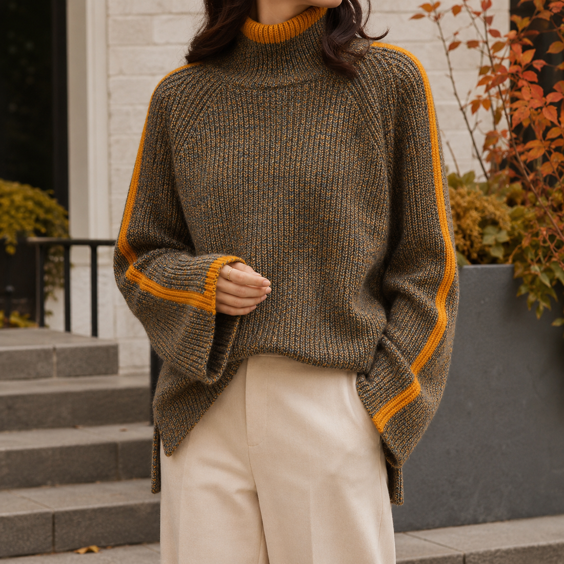 Ilaria-Claire Roll Neck Sweater - Brown