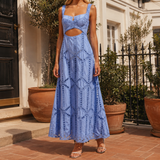 Amelie Eyelet Maxi Dress - Blue